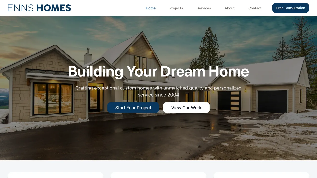 Enns Homes - Construction Website Design Portfolio - TheBomb® Digital Marketing Services Across Canada Enns Homes - Professional Website Design Portfolio by TheBomb® Digital Marketing - Custom Web Development Services in Toronto, Vancouver, Calgary, Ottawa, Montreal, Kelowna, Canada