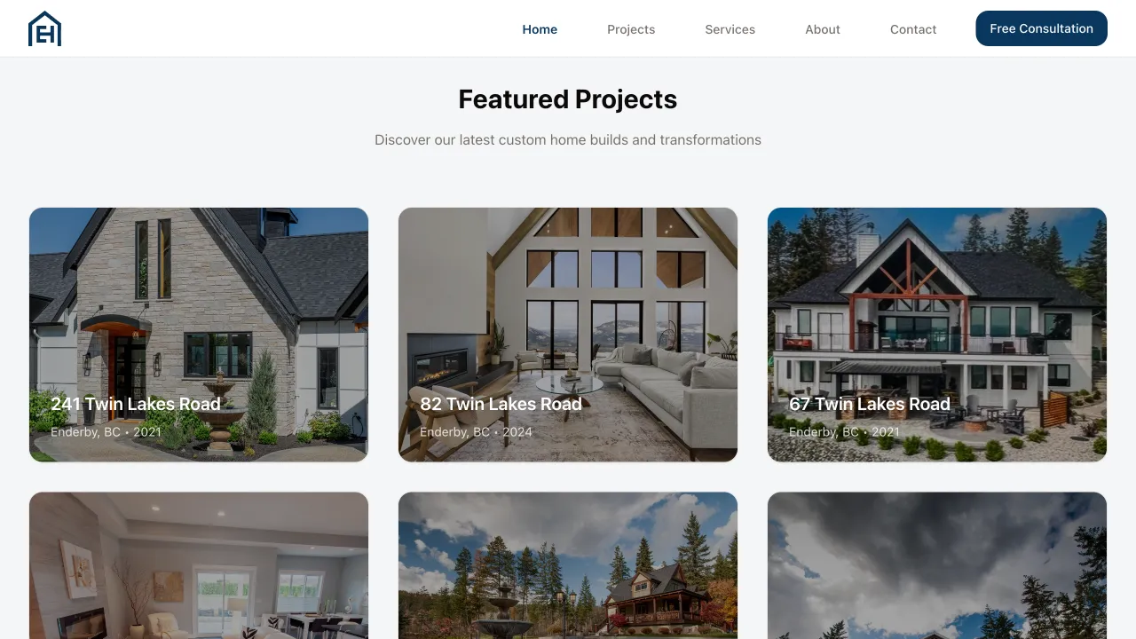 Enns Homes Website Design Screenshot 2 - Construction Portfolio - TheBomb® Digital Marketing Services Across Canada Enns Homes - Enns Homes Website Screenshot 2 - Professional Web Design Portfolio by TheBomb® Digital Marketing in Toronto, Vancouver, Calgary, Ottawa, Montreal, Kelowna, Canada