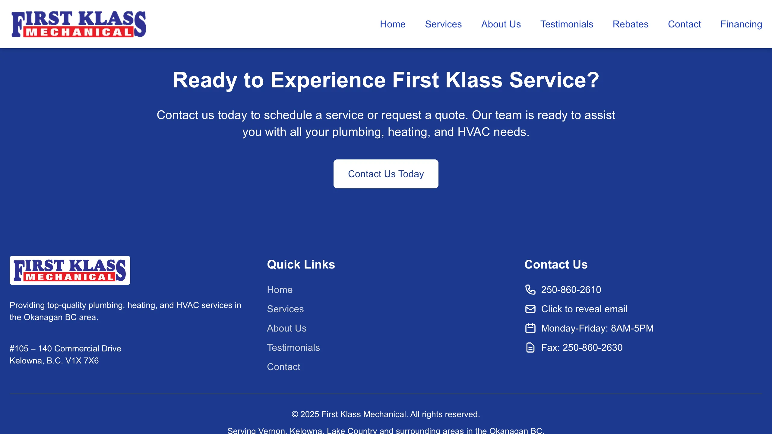 First Klass Mechanical - First Klass Mechanical Website Screenshot 1 - Professional Web Design Portfolio by TheBomb® Digital Marketing in Toronto, Vancouver, Calgary, Ottawa, Montreal, Kelowna, Canada