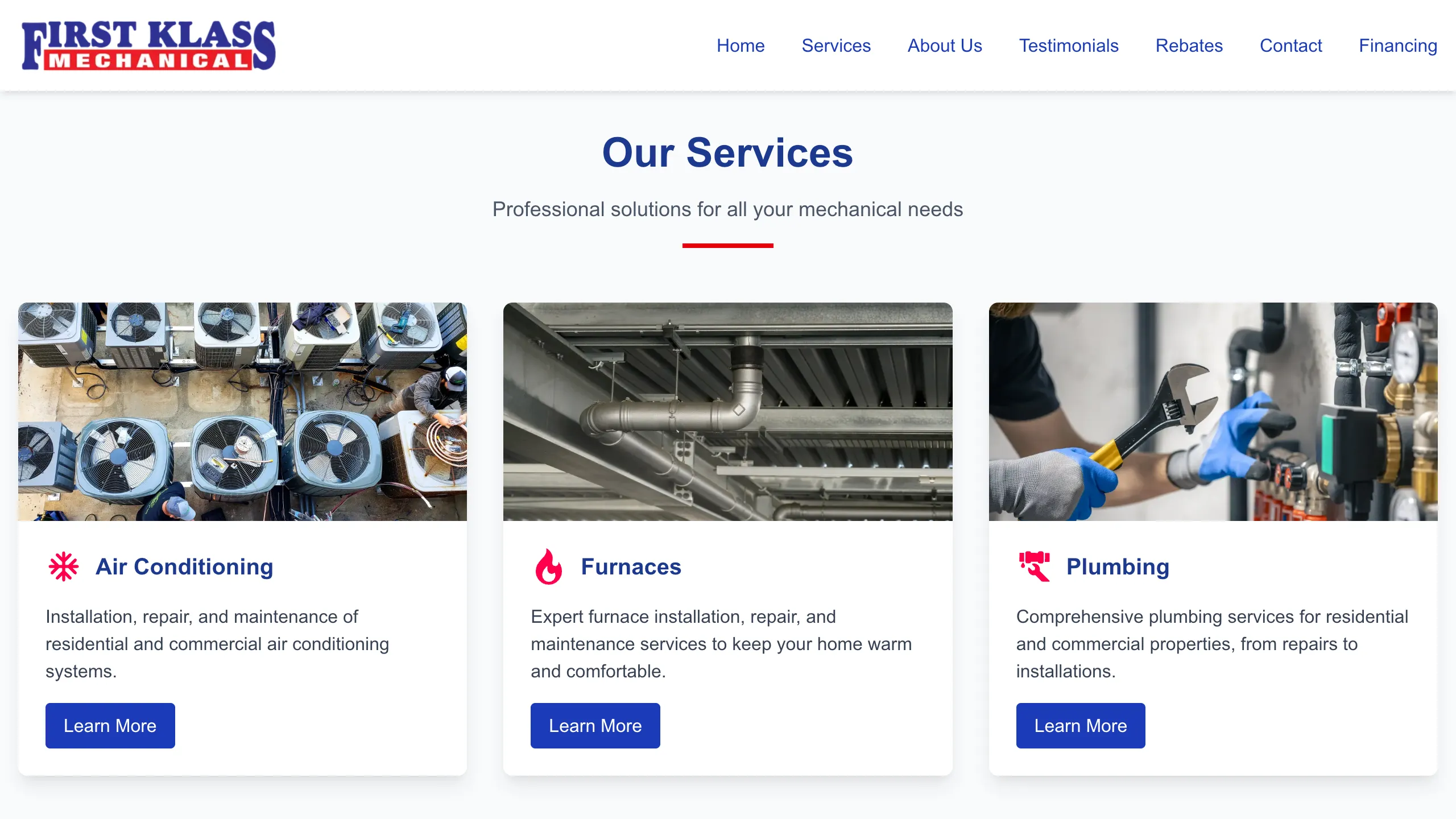 First Klass Mechanical - First Klass Mechanical Website Screenshot 3 - Professional Web Design Portfolio by TheBomb® Digital Marketing in Toronto, Vancouver, Calgary, Ottawa, Montreal, Kelowna, Canada