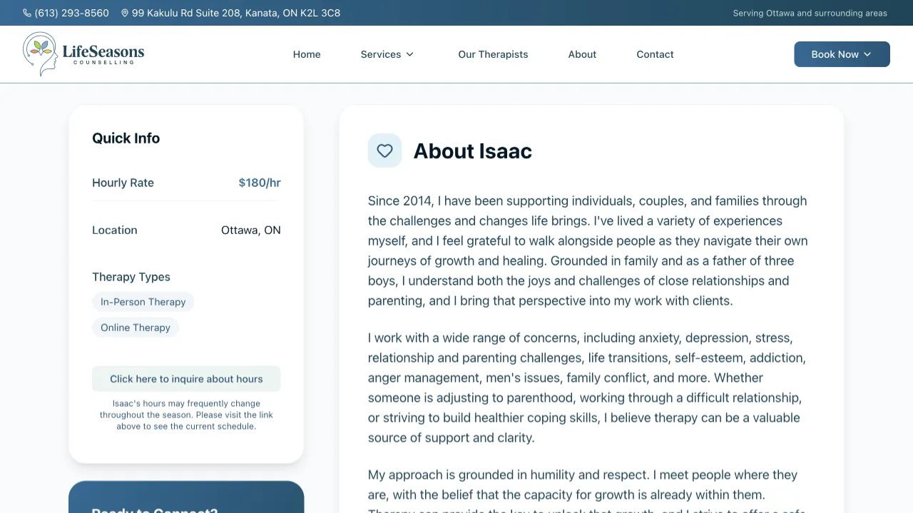 Life Seasons Counselling Website Design Screenshot 2 - Healthcare Portfolio - TheBomb® Digital Marketing Services Across Canada Life Seasons Counselling - Life Seasons Counselling Website Screenshot 2 - Professional Web Design Portfolio by TheBomb® Digital Marketing in Toronto, Vancouver, Calgary, Ottawa, Montreal, Kelowna, Canada