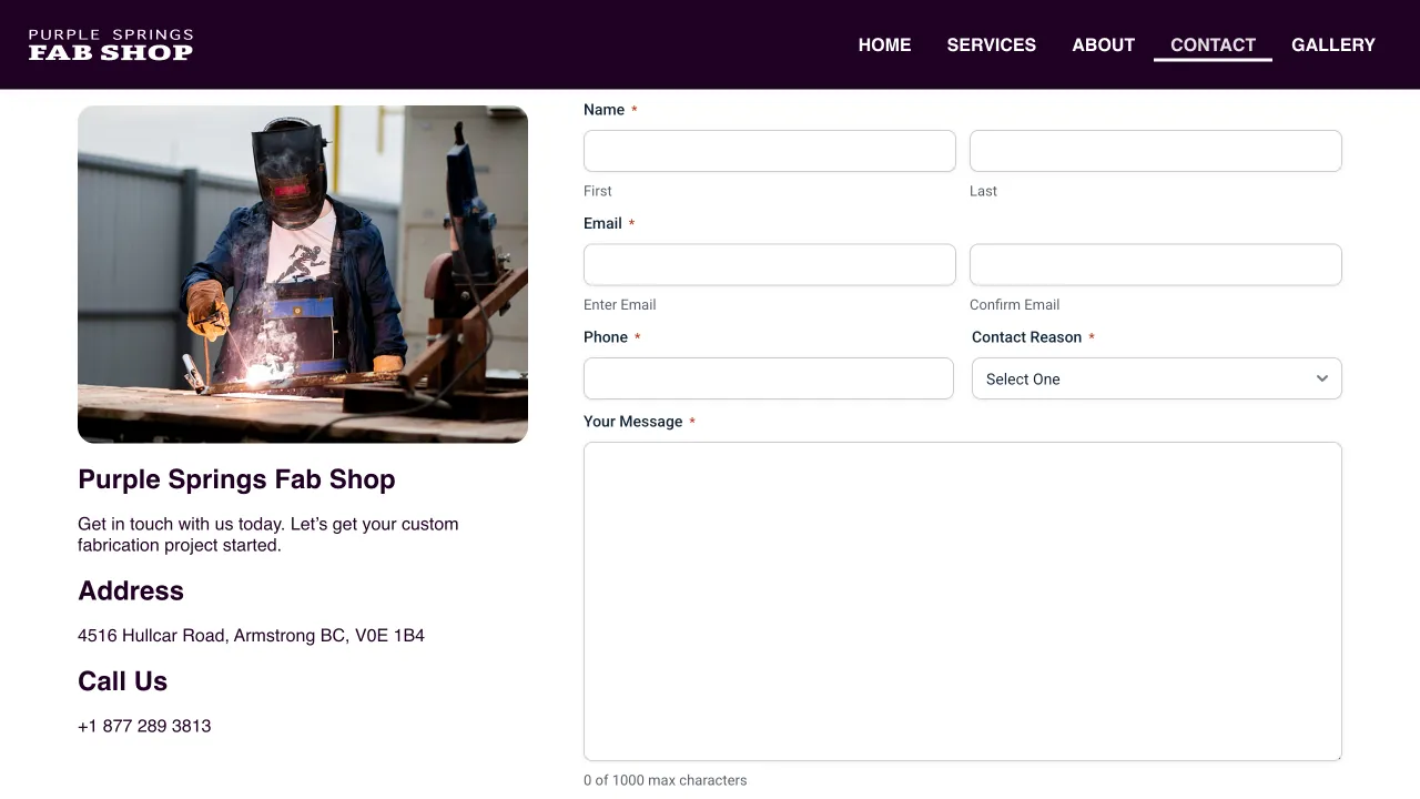 Purple Springs Fab - Purple Springs Fab Website Screenshot 1 - Professional Web Design Portfolio by TheBomb® Digital Marketing in Toronto, Vancouver, Calgary, Ottawa, Montreal, Kelowna, Canada