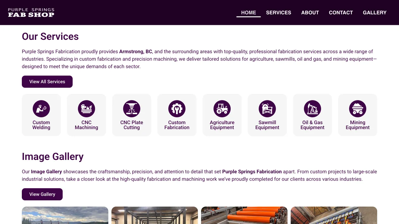 Purple Springs Fab - Purple Springs Fab Website Screenshot 2 - Professional Web Design Portfolio by TheBomb® Digital Marketing in Toronto, Vancouver, Calgary, Ottawa, Montreal, Kelowna, Canada